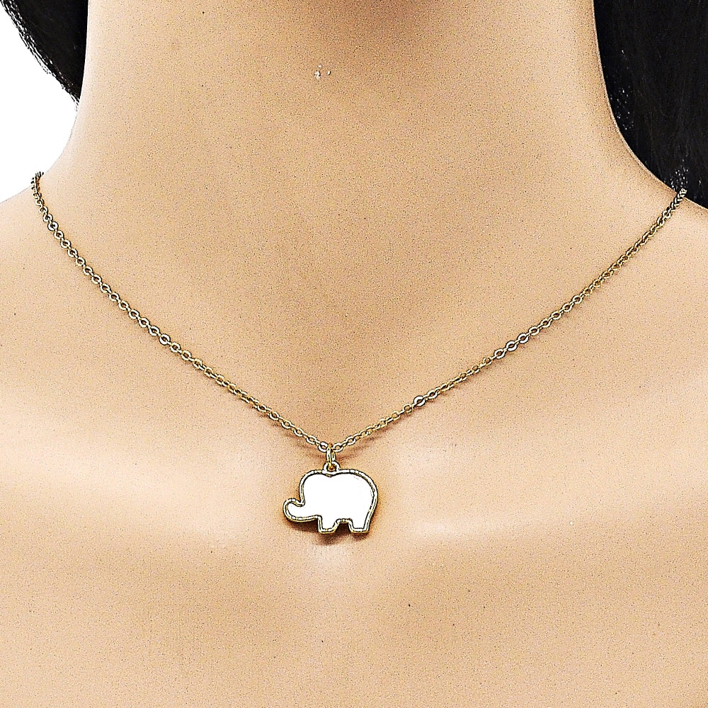 Oro Laminado Fancy Pendant, Gold Filled Style Elephant Design, with White Mother of Pearl, Polished, Golden Finish