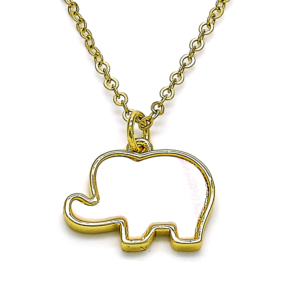 Oro Laminado Fancy Pendant, Gold Filled Style Elephant Design, with White Mother of Pearl, Polished, Golden Finish