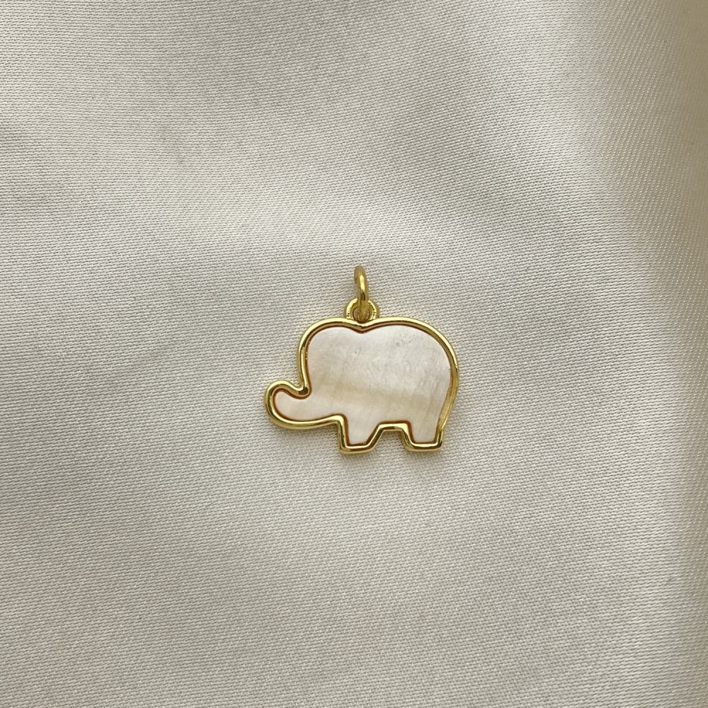 Oro Laminado Fancy Pendant, Gold Filled Style Elephant Design, with White Mother of Pearl, Polished, Golden Finish