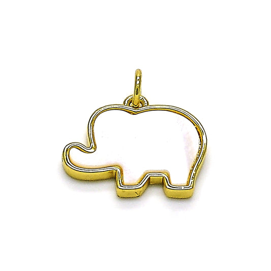 Oro Laminado Fancy Pendant, Gold Filled Style Elephant Design, with White Mother of Pearl, Polished, Golden Finish