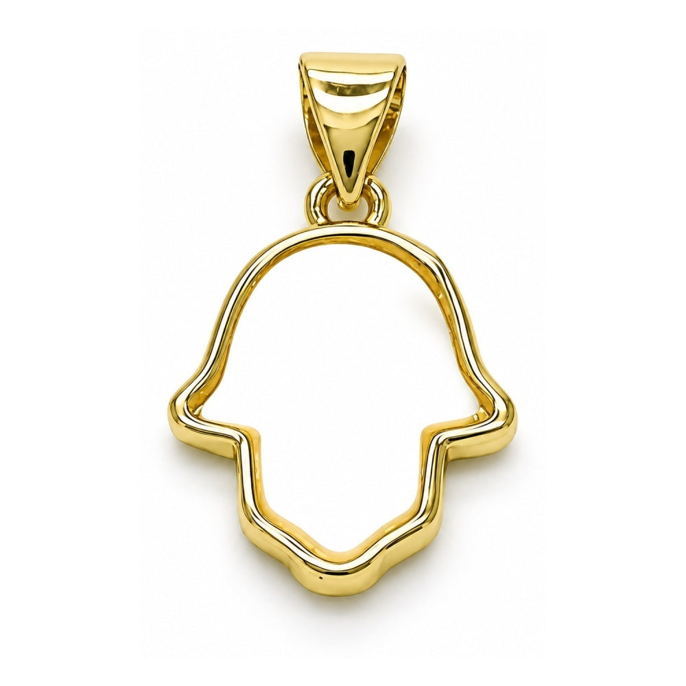 Oro Laminado Fancy Pendant, Gold Filled Style Judaica and Hand of God Design, with White Mother of Pearl, Polished, Golden Finish