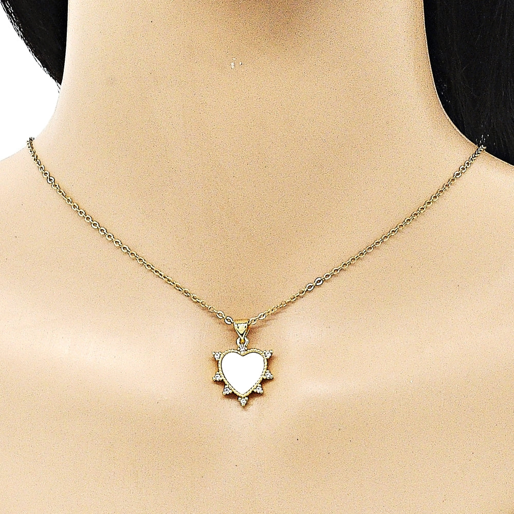 Oro Laminado Fancy Pendant, Gold Filled Style Heart Design, with White Mother of Pearl, Polished, Golden Finish
