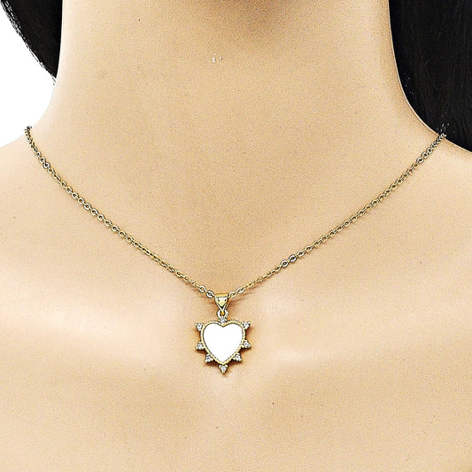 Oro Laminado Fancy Pendant, Gold Filled Style Heart Design, with White Mother of Pearl, Polished, Golden Finish