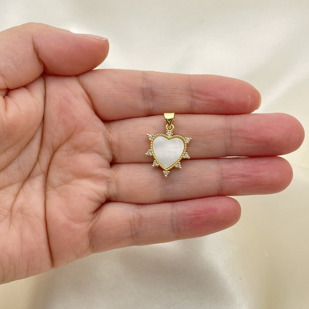 Oro Laminado Fancy Pendant, Gold Filled Style Heart Design, with White Mother of Pearl, Polished, Golden Finish