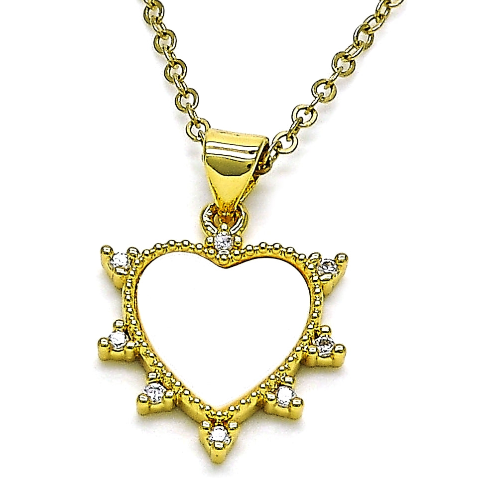 Oro Laminado Fancy Pendant, Gold Filled Style Heart Design, with White Mother of Pearl, Polished, Golden Finish