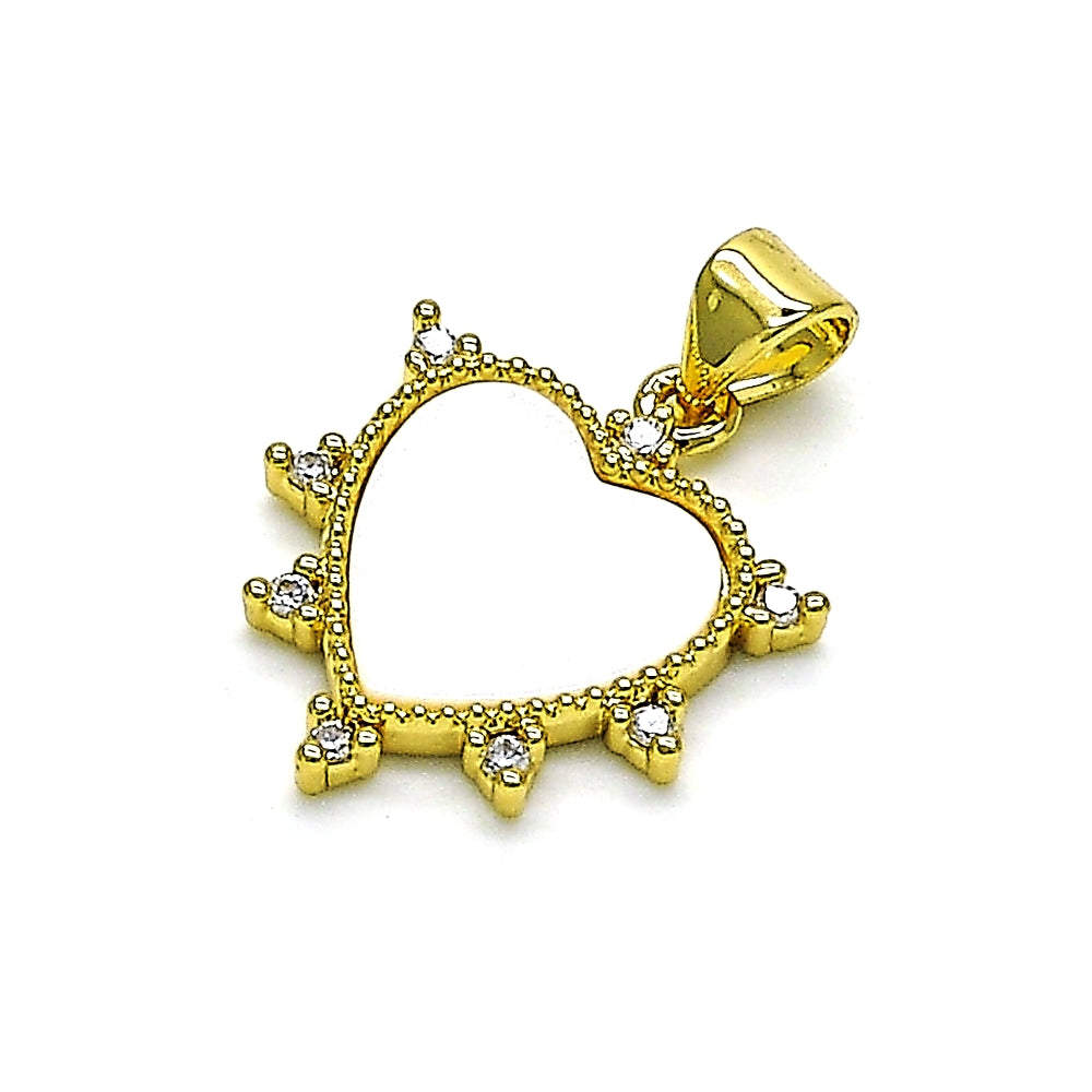 Oro Laminado Fancy Pendant, Gold Filled Style Heart Design, with White Mother of Pearl, Polished, Golden Finish