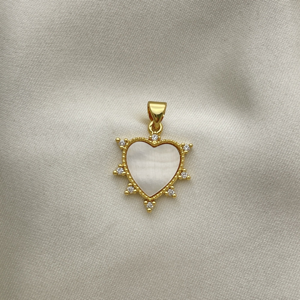 Oro Laminado Fancy Pendant, Gold Filled Style Heart Design, with White Mother of Pearl, Polished, Golden Finish