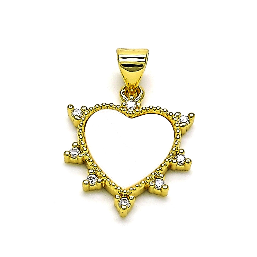 Oro Laminado Fancy Pendant, Gold Filled Style Heart Design, with White Mother of Pearl, Polished, Golden Finish
