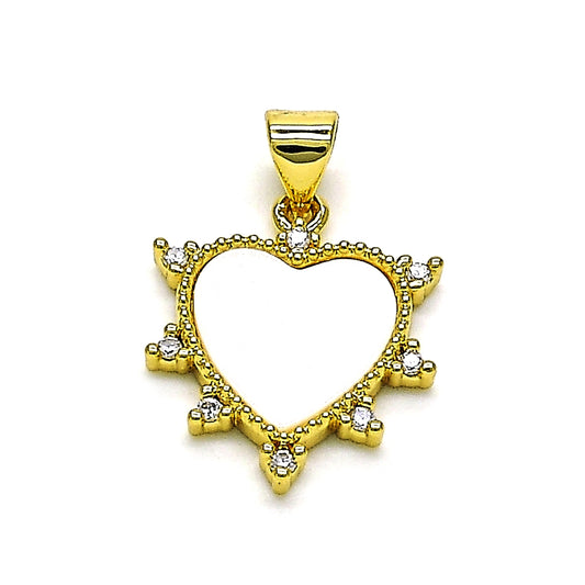 Oro Laminado Fancy Pendant, Gold Filled Style Heart Design, with White Mother of Pearl, Polished, Golden Finish