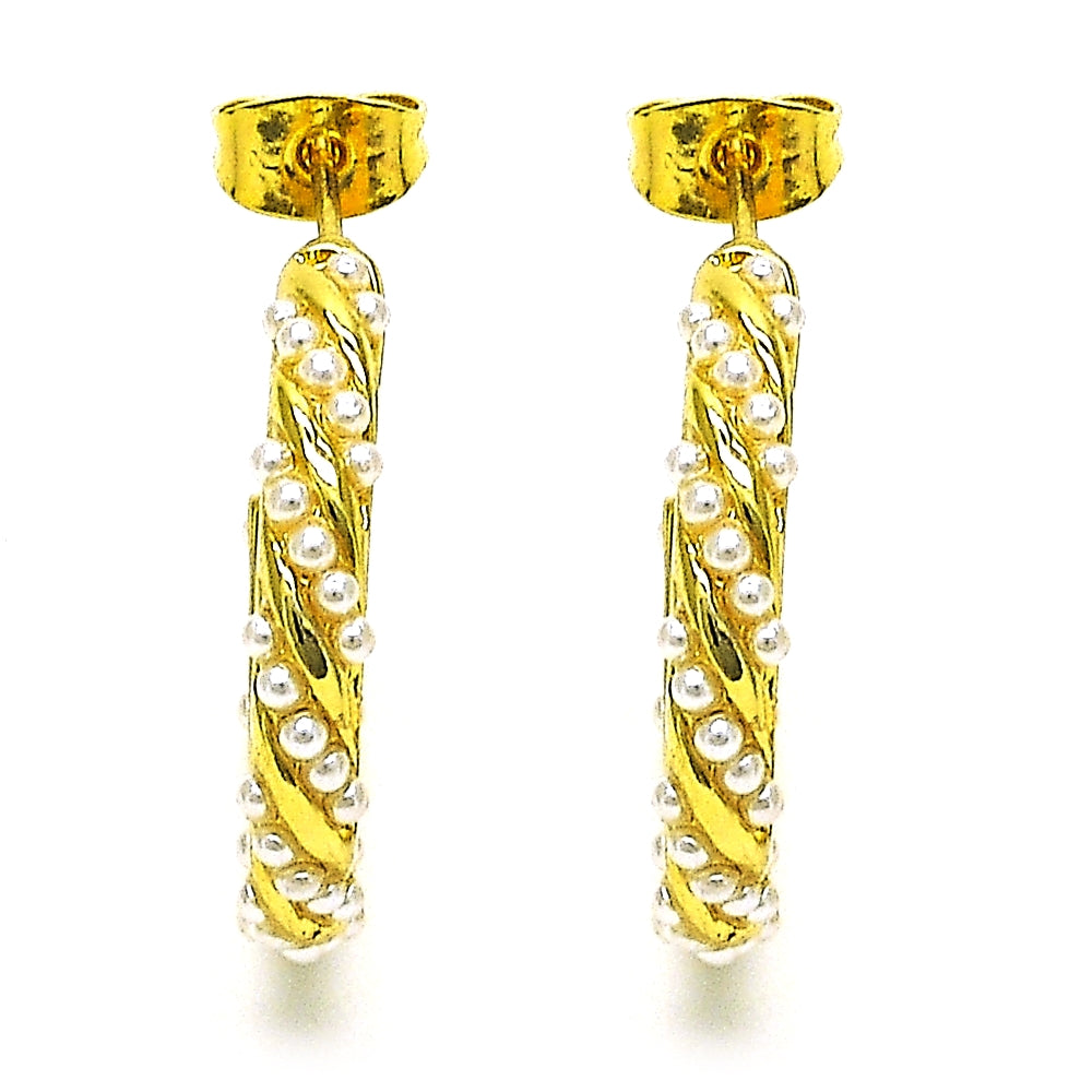 Oro Laminado Stud Earring, Gold Filled Style Twist Design, with Ivory Pearl, Polished, Golden Finish