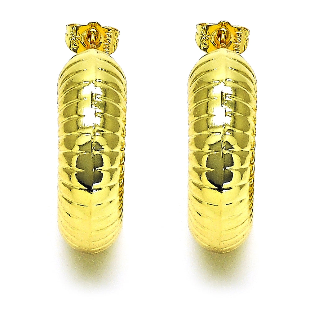 Oro Laminado Stud Earring, Gold Filled Style Hollow Design, Diamond Cutting Finish, Golden Finish