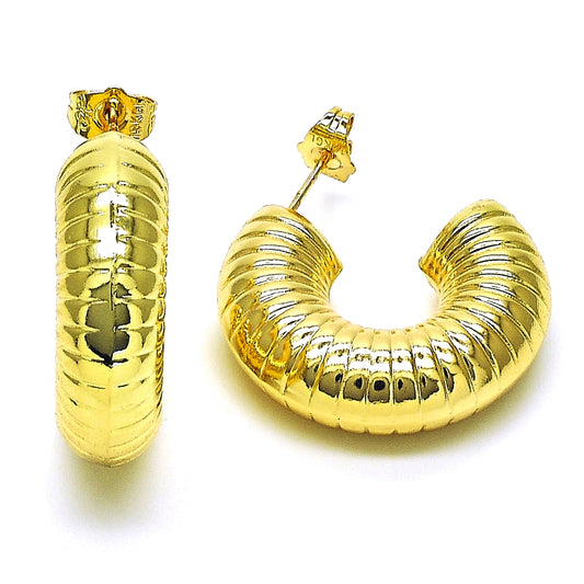 Oro Laminado Stud Earring, Gold Filled Style Hollow Design, Diamond Cutting Finish, Golden Finish