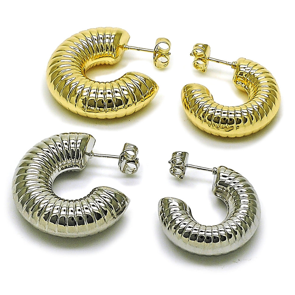 Oro Laminado Stud Earring, Gold Filled Style Hollow Design, Diamond Cutting Finish, Golden Finish
