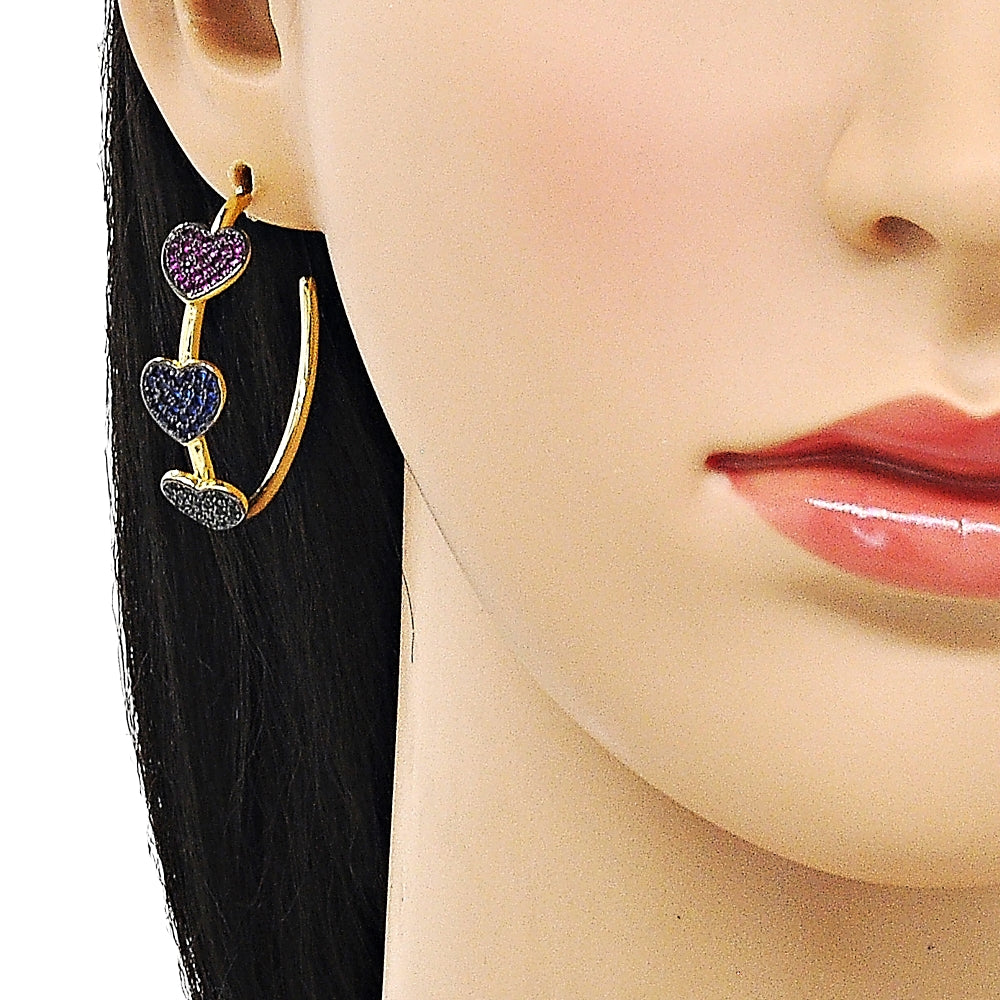 Oro Laminado Medium Hoop, Gold Filled Style Heart Design, with Multicolor Micro Pave, Polished, Two Tone