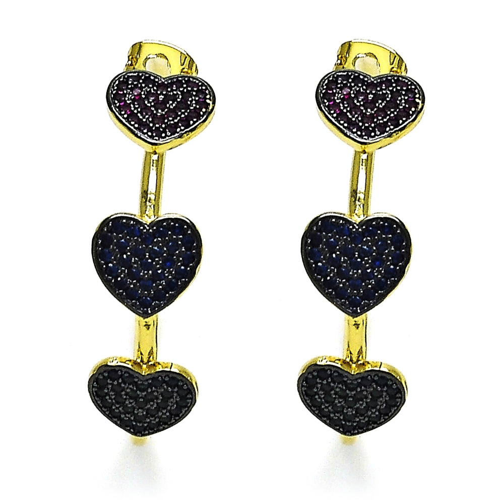 Oro Laminado Medium Hoop, Gold Filled Style Heart Design, with Multicolor Micro Pave, Polished, Two Tone