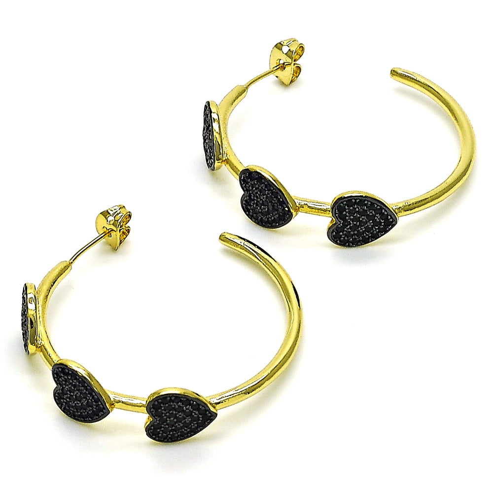 Oro Laminado Medium Hoop, Gold Filled Style Heart Design, with Multicolor Micro Pave, Polished, Two Tone