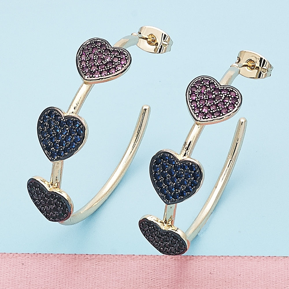 Oro Laminado Medium Hoop, Gold Filled Style Heart Design, with Multicolor Micro Pave, Polished, Two Tone
