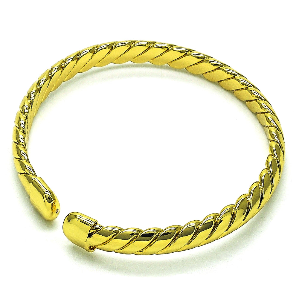 Oro Laminado Individual Bangle, Gold Filled Style Twist Design, Diamond Cutting Finish, Golden Finish