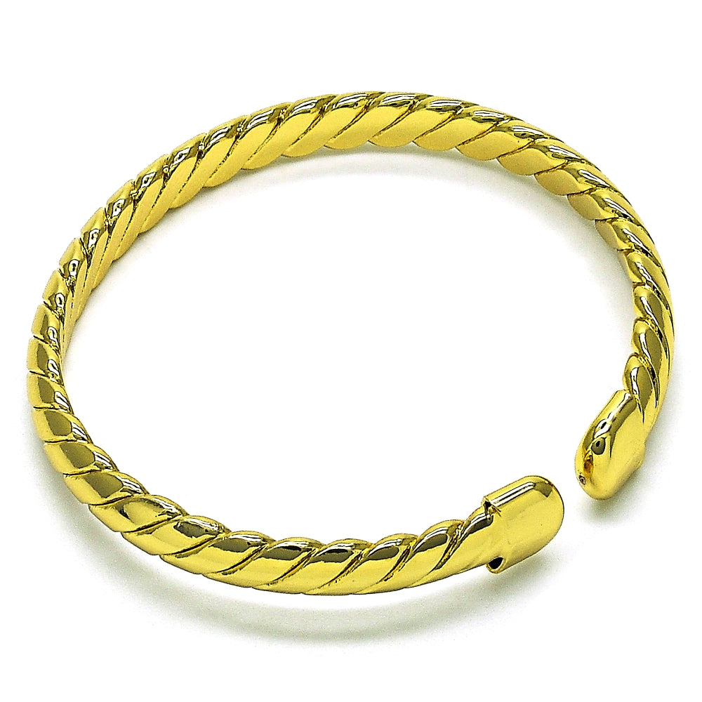 Oro Laminado Individual Bangle, Gold Filled Style Twist Design, Diamond Cutting Finish, Golden Finish
