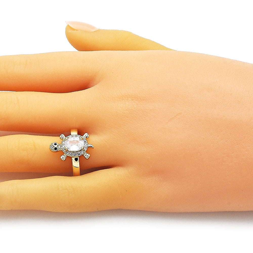 Oro Laminado Multi Stone Ring, Gold Filled Style Turtle Design, with White Cubic Zirconia and White Micro Pave, Polished, Golden Finish