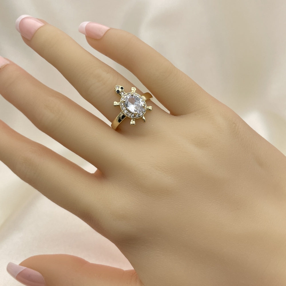 Oro Laminado Multi Stone Ring, Gold Filled Style Turtle Design, with White Cubic Zirconia and White Micro Pave, Polished, Golden Finish