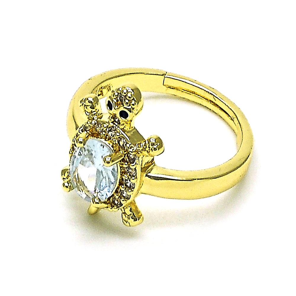 Oro Laminado Multi Stone Ring, Gold Filled Style Turtle Design, with White Cubic Zirconia and White Micro Pave, Polished, Golden Finish