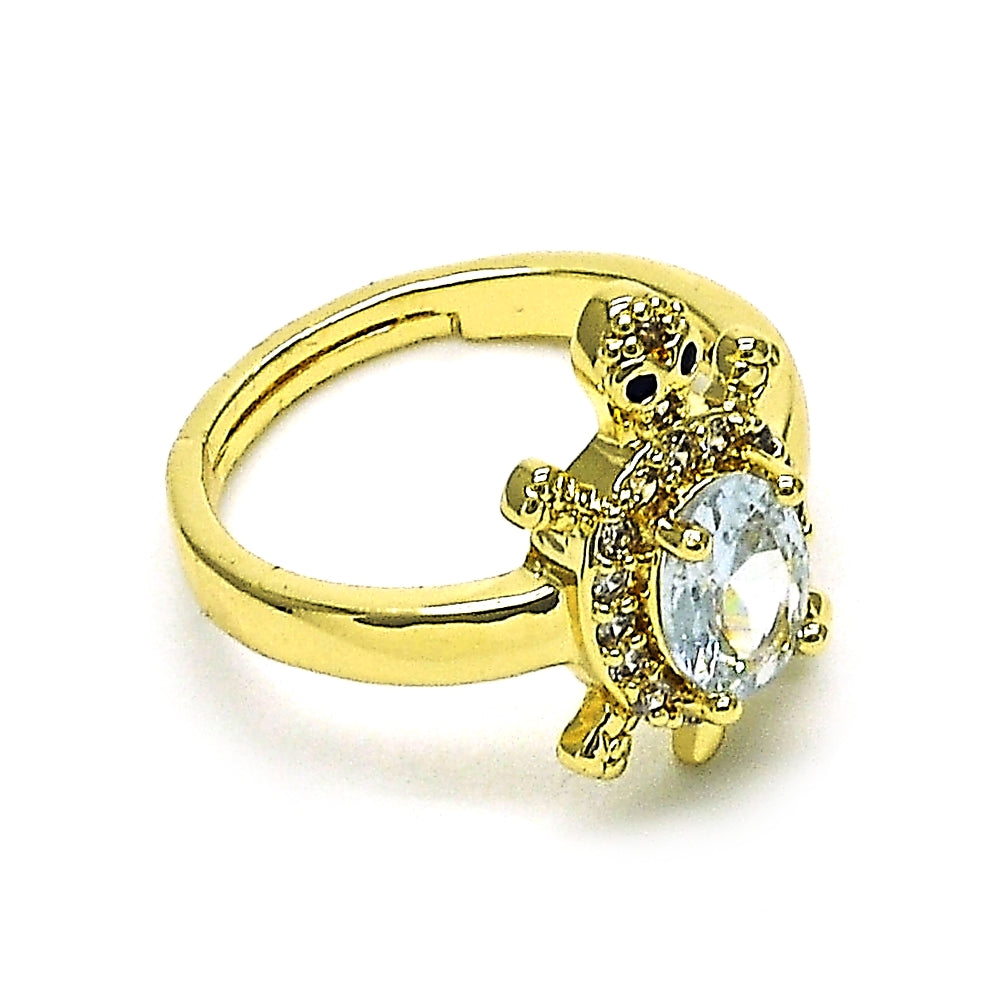 Oro Laminado Multi Stone Ring, Gold Filled Style Turtle Design, with White Cubic Zirconia and White Micro Pave, Polished, Golden Finish