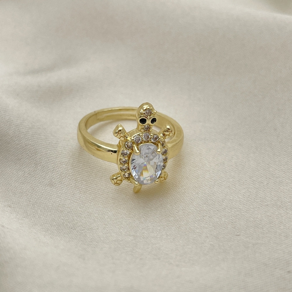 Oro Laminado Multi Stone Ring, Gold Filled Style Turtle Design, with White Cubic Zirconia and White Micro Pave, Polished, Golden Finish