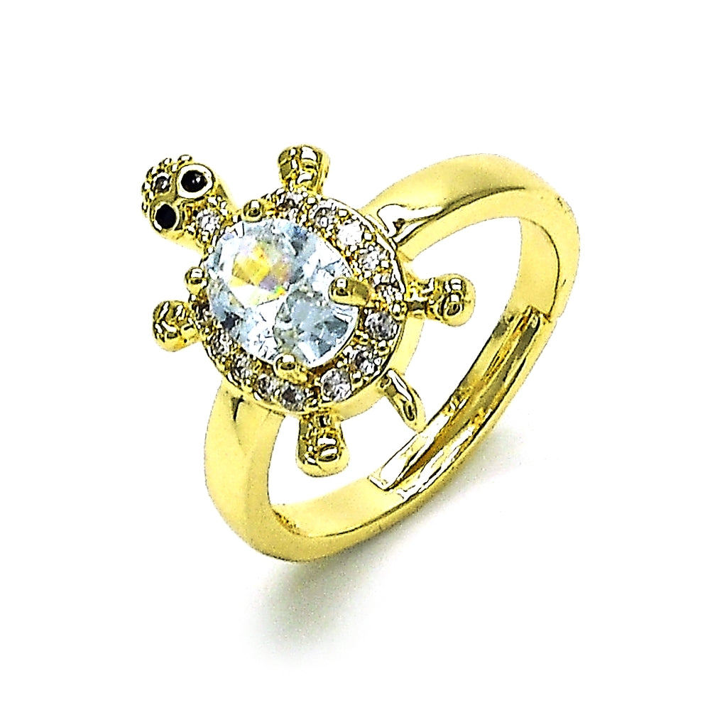 Oro Laminado Multi Stone Ring, Gold Filled Style Turtle Design, with White Cubic Zirconia and White Micro Pave, Polished, Golden Finish