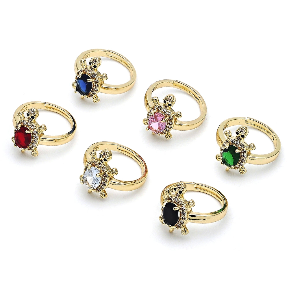 Oro Laminado Multi Stone Ring, Gold Filled Style Turtle Design, with White Cubic Zirconia and White Micro Pave, Polished, Golden Finish