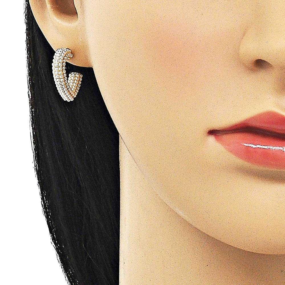 Oro Laminado Stud Earring, Gold Filled Style Heart Design, with Ivory Pearl, Polished, Golden Finish