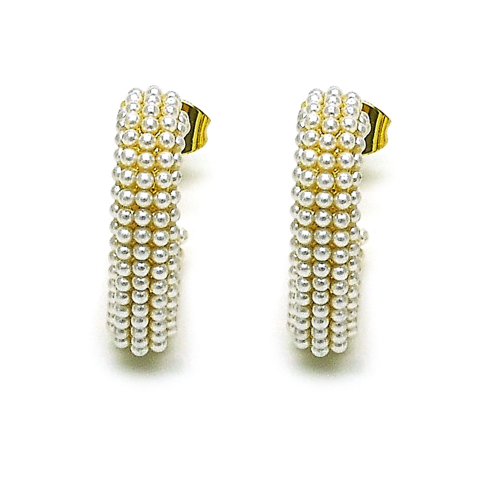 Oro Laminado Stud Earring, Gold Filled Style Heart Design, with Ivory Pearl, Polished, Golden Finish