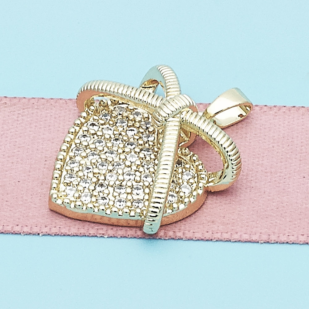 Oro Laminado Fancy Pendant, Gold Filled Style Heart Design, with White Micro Pave, Polished, Golden Finish