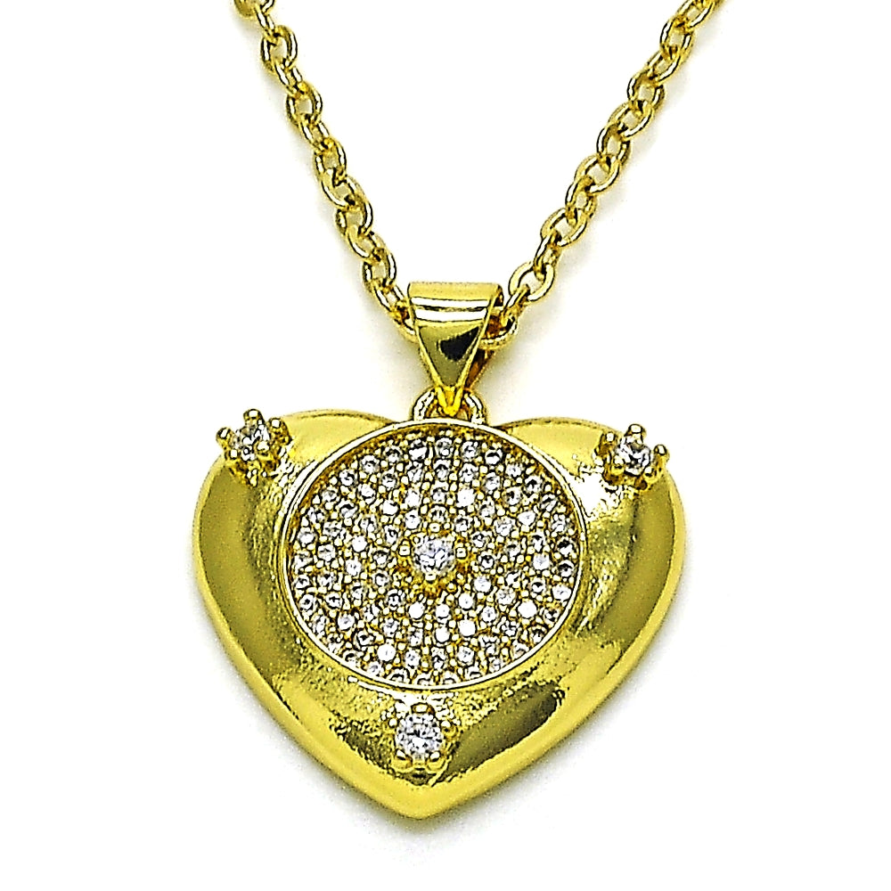Oro Laminado Fancy Pendant, Gold Filled Style Heart Design, with White Micro Pave and White Cubic Zirconia, Polished, Golden Finish