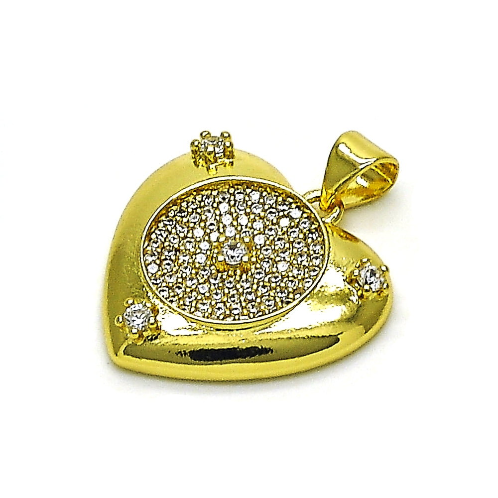 Oro Laminado Fancy Pendant, Gold Filled Style Heart Design, with White Micro Pave and White Cubic Zirconia, Polished, Golden Finish