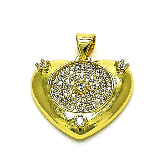 Oro Laminado Fancy Pendant, Gold Filled Style Heart Design, with White Micro Pave and White Cubic Zirconia, Polished, Golden Finish