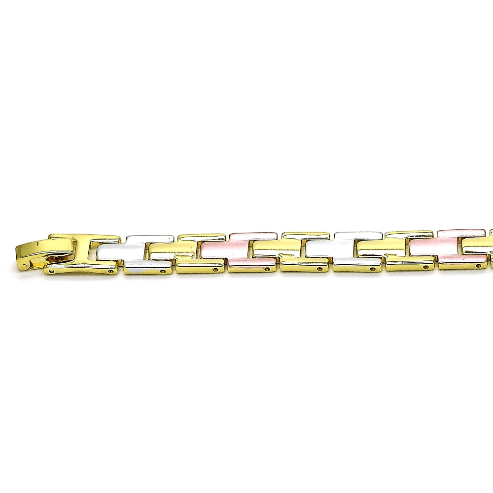 Oro Laminado Solid Bracelet, Gold Filled Style Polished, Tricolor