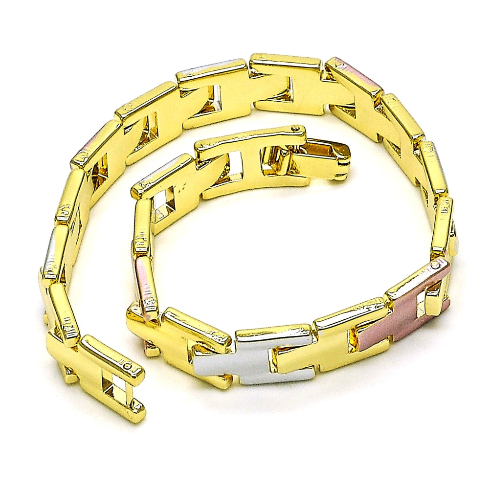 Oro Laminado Solid Bracelet, Gold Filled Style Polished, Tricolor