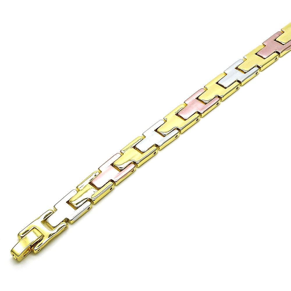 Oro Laminado Solid Bracelet, Gold Filled Style Polished, Tricolor