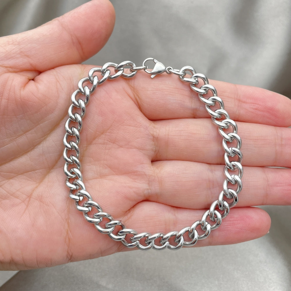 Stainless Steel Basic Bracelet, Miami Cuban Design, Polished, Raw