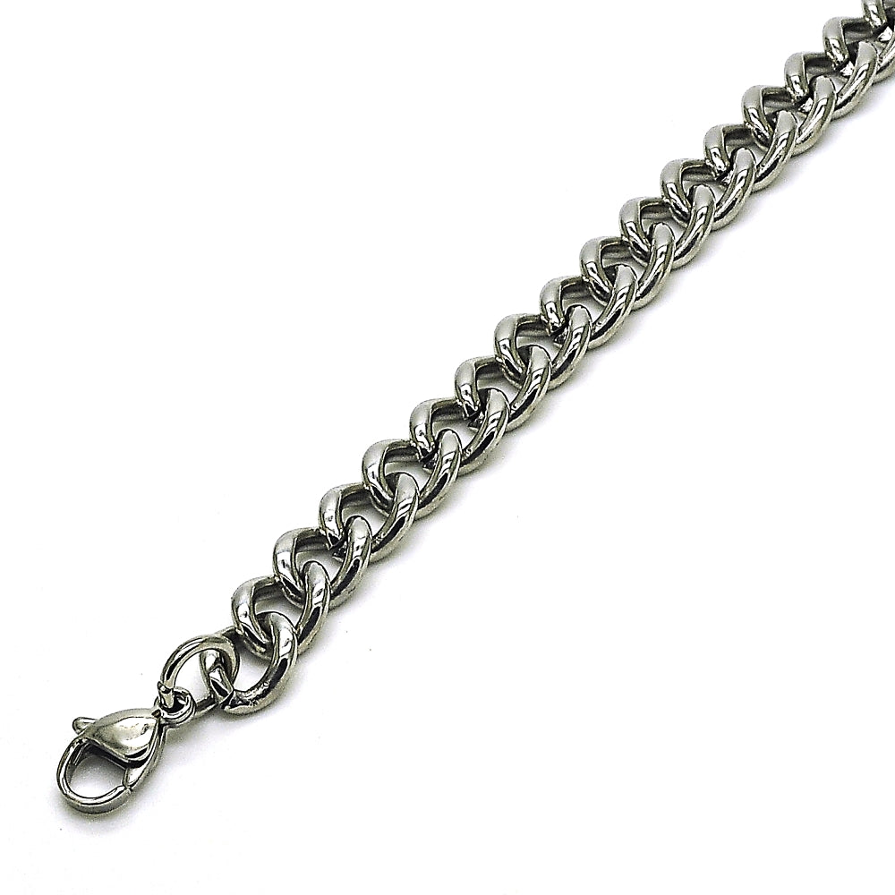 Stainless Steel Basic Bracelet, Miami Cuban Design, Polished, Raw