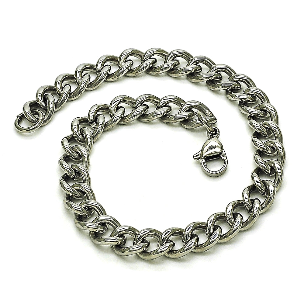 Stainless Steel Basic Bracelet, Miami Cuban Design, Polished, Raw