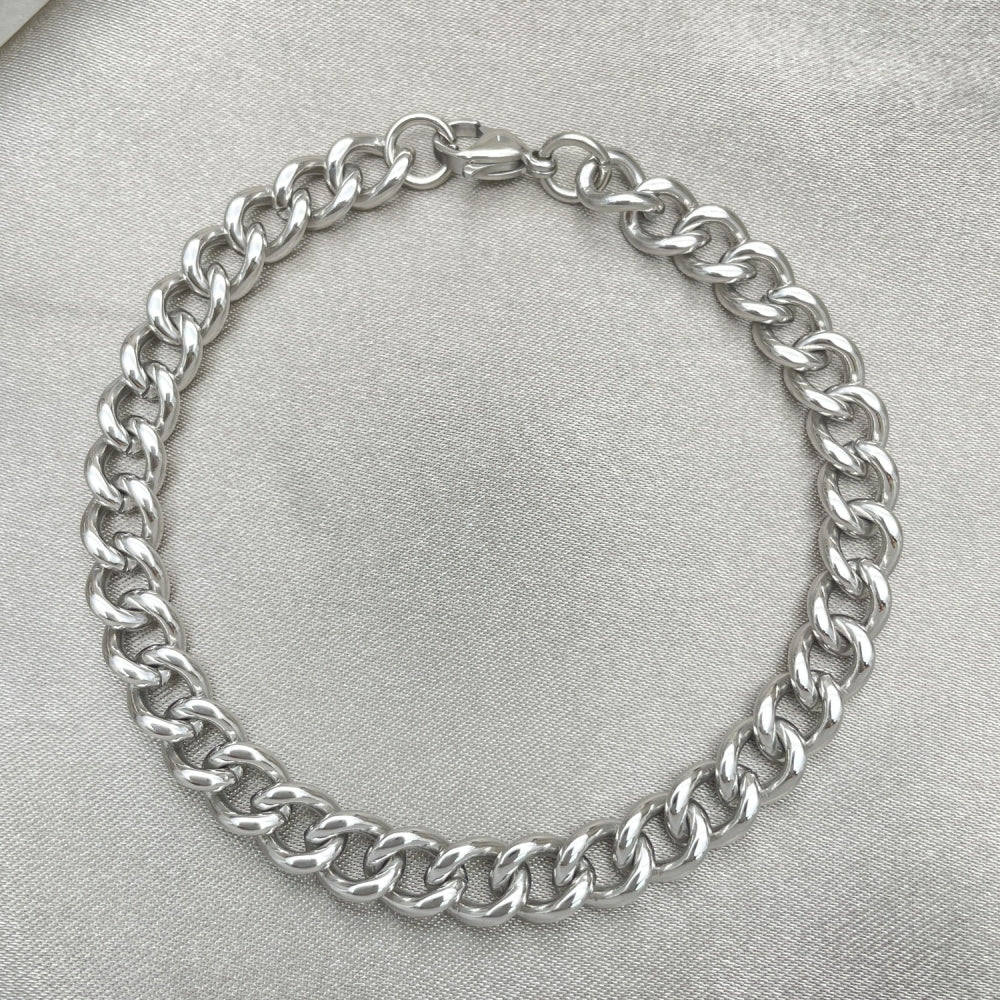 Stainless Steel Basic Bracelet, Miami Cuban Design, Polished, Raw
