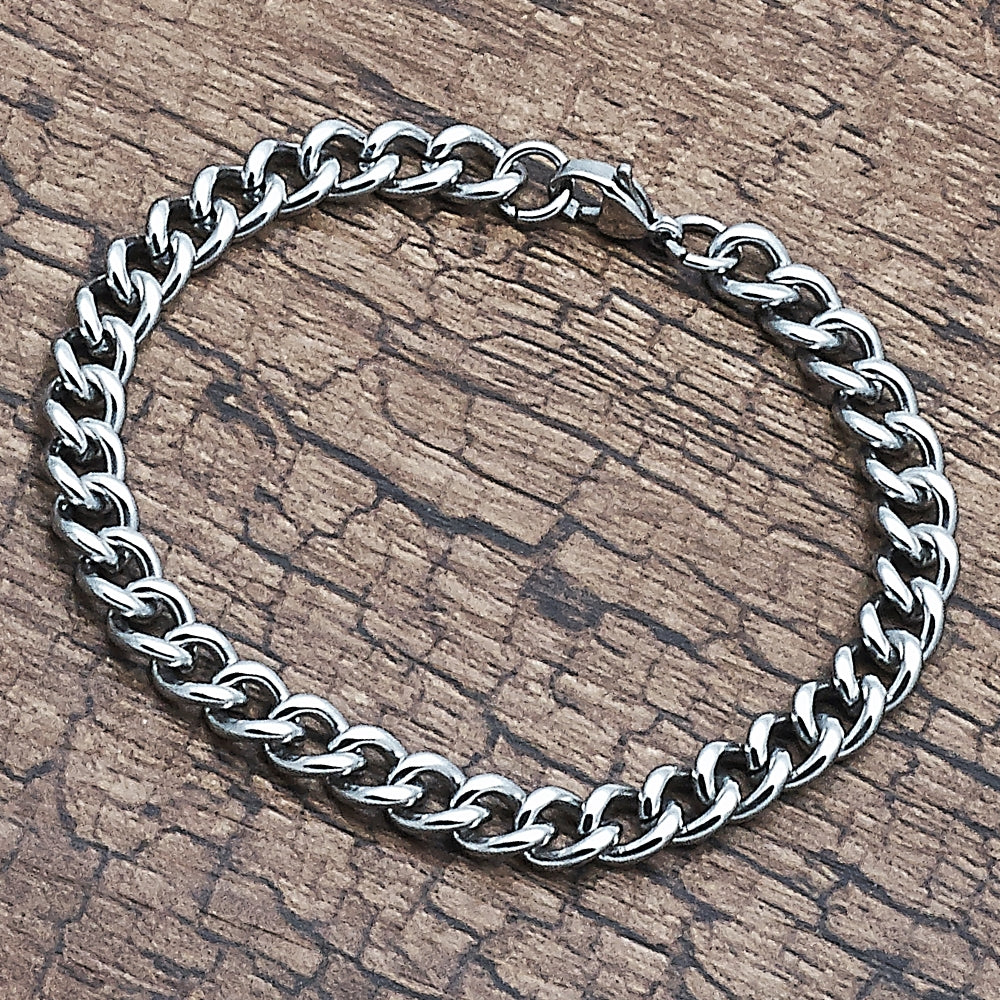 Stainless Steel Basic Bracelet, Miami Cuban Design, Polished, Raw
