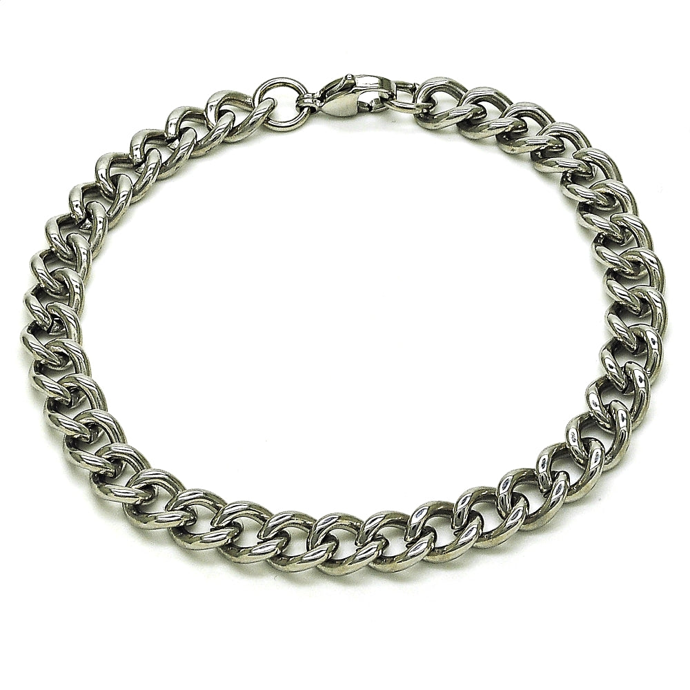 Stainless Steel Basic Bracelet, Miami Cuban Design, Polished, Raw