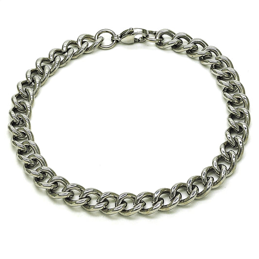 Stainless Steel Basic Bracelet, Miami Cuban Design, Polished, Raw
