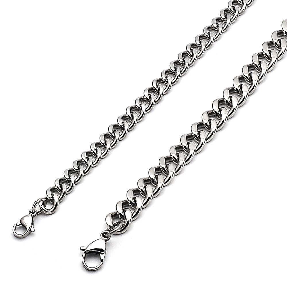 Stainless Steel Basic Bracelet, Miami Cuban Design, Polished, Raw
