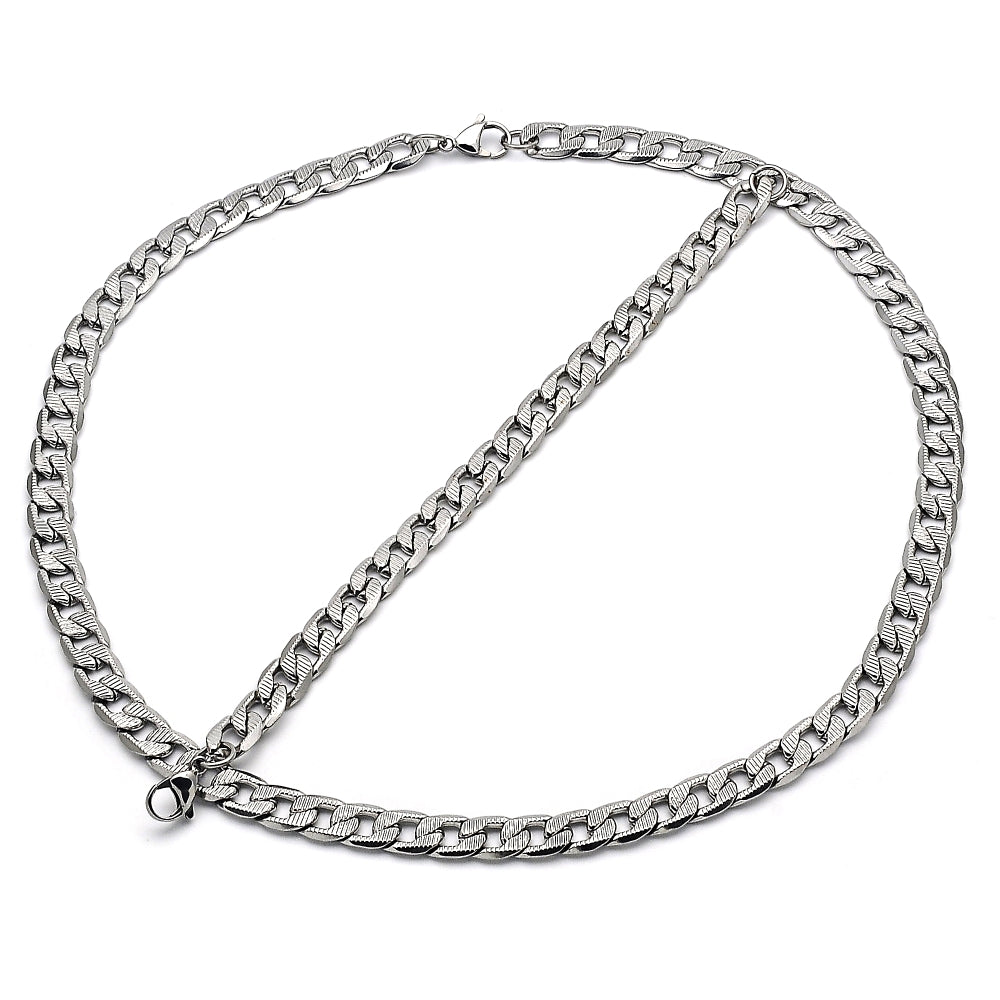 Stainless Steel Necklace and Bracelet, Pave Cuban Design, Diamond Cutting Finish, Raw