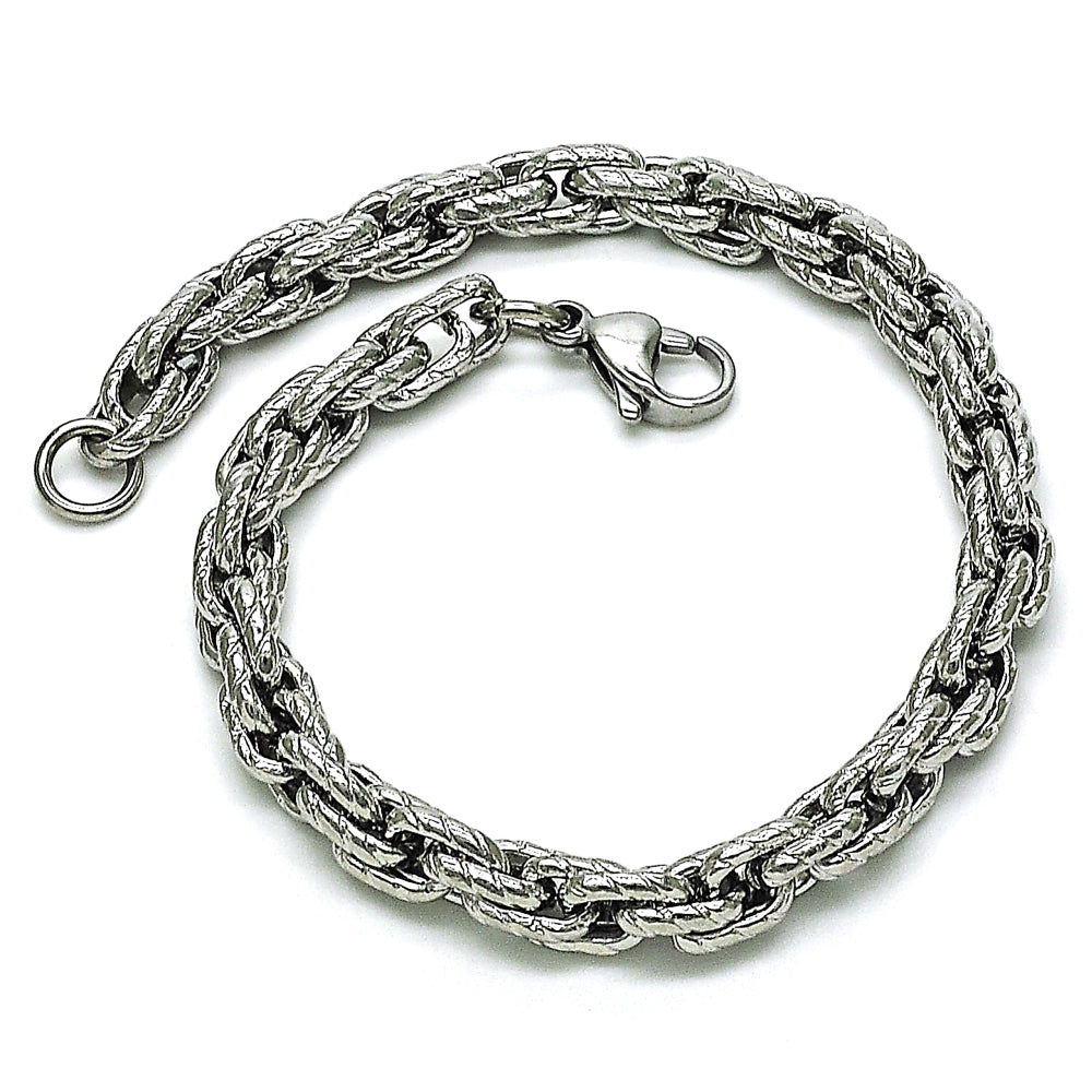 Stainless Steel Basic Bracelet, Rope Design, Diamond Cutting Finish, Raw