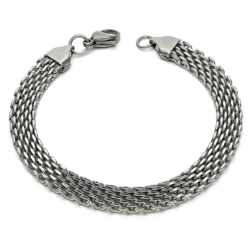 Stainless Steel Basic Bracelet, Bismark Design, Polished, Raw